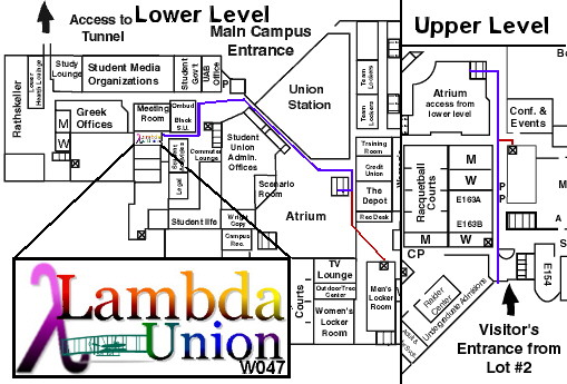Map of the path to Lambda Union from the Main SU Entrance