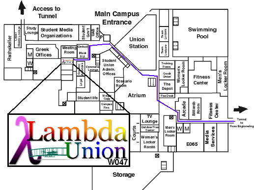 Map of the path to Lambda Union from the Russ Center Tunnel