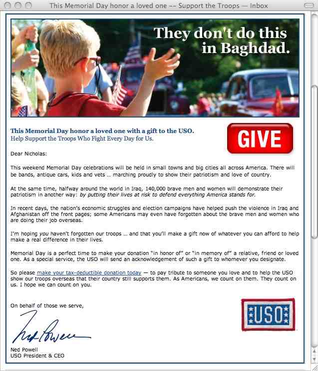 An image of the MyPoints email that I received stating "They don't do this in Baghdad"